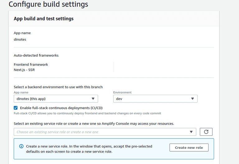 dinotes amplify hosting configure build settings